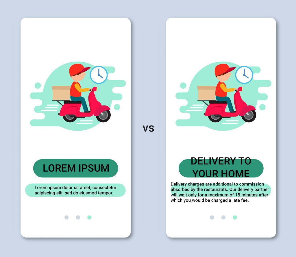 Example of Mobile UI using Lorem Ipsum placeholder text