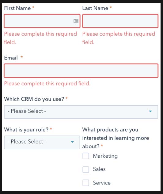 Hubspot registration choose vs select example