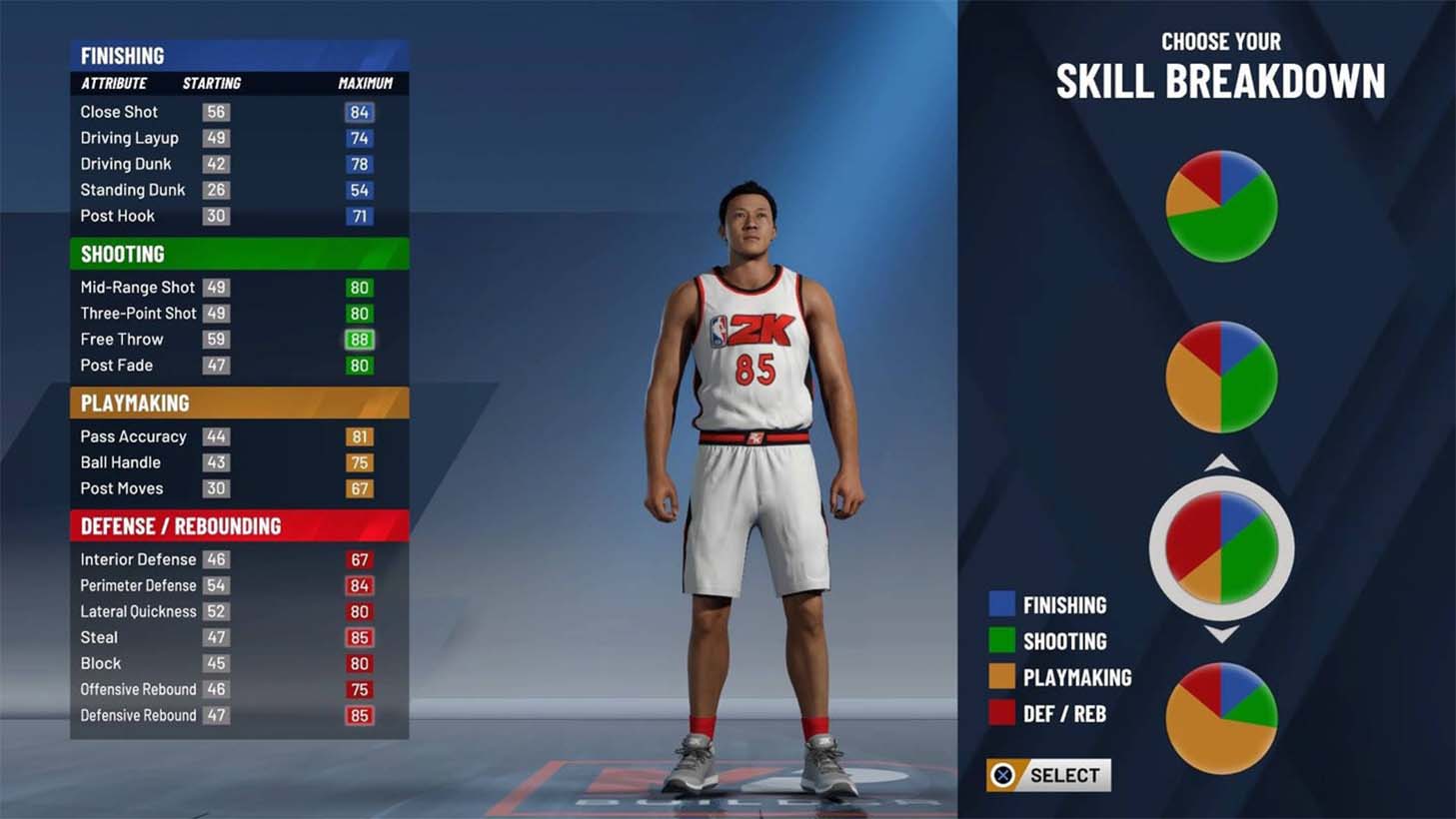 NBA 2K20 game choose vs select example